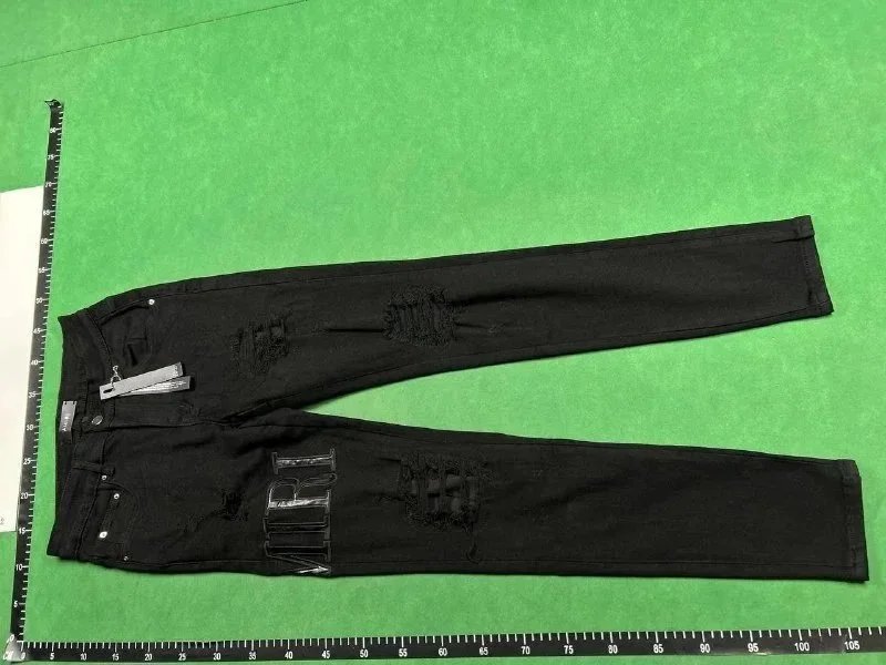 Design Embellished Cross Motif Ripped Black Jeans - 6