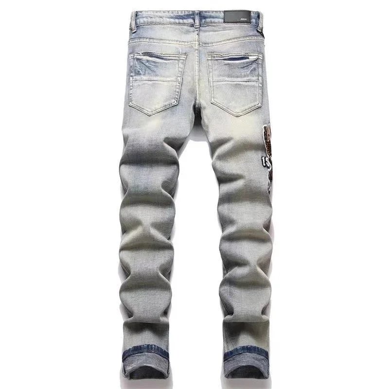 Design Embellished Cross Motif Ripped Black Jeans - 10