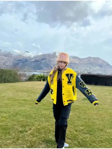 Louis Vuitton x Virgil Abloh LV Varsity Jacket Yellow Black Leather-Sleeve Outerwear - 4