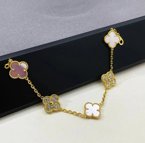 Van Cleef & Arpels Alhambra Five Motifs Bracelet Gold Mother-of-Pearl and Pink Chalcedony... product listing in Litbuy spreadsheet finds