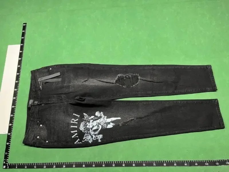 Design Embellished Cross Motif Ripped Black Jeans - 4