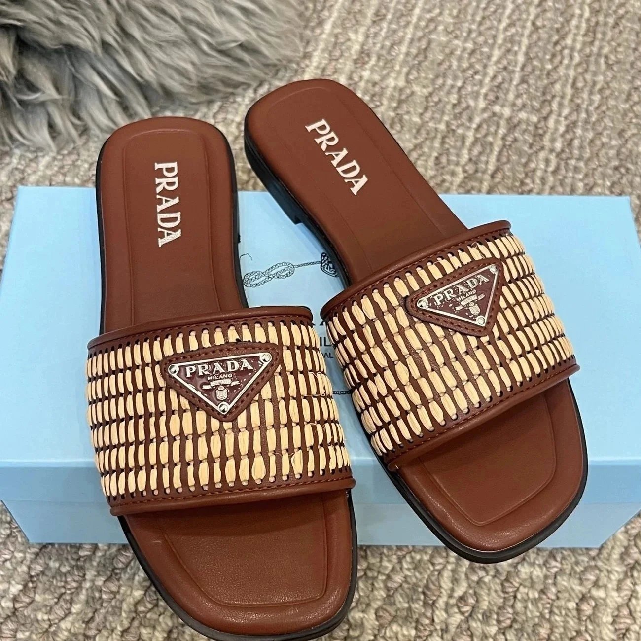 Prada Sandals Woven lug-sole slingback — P12