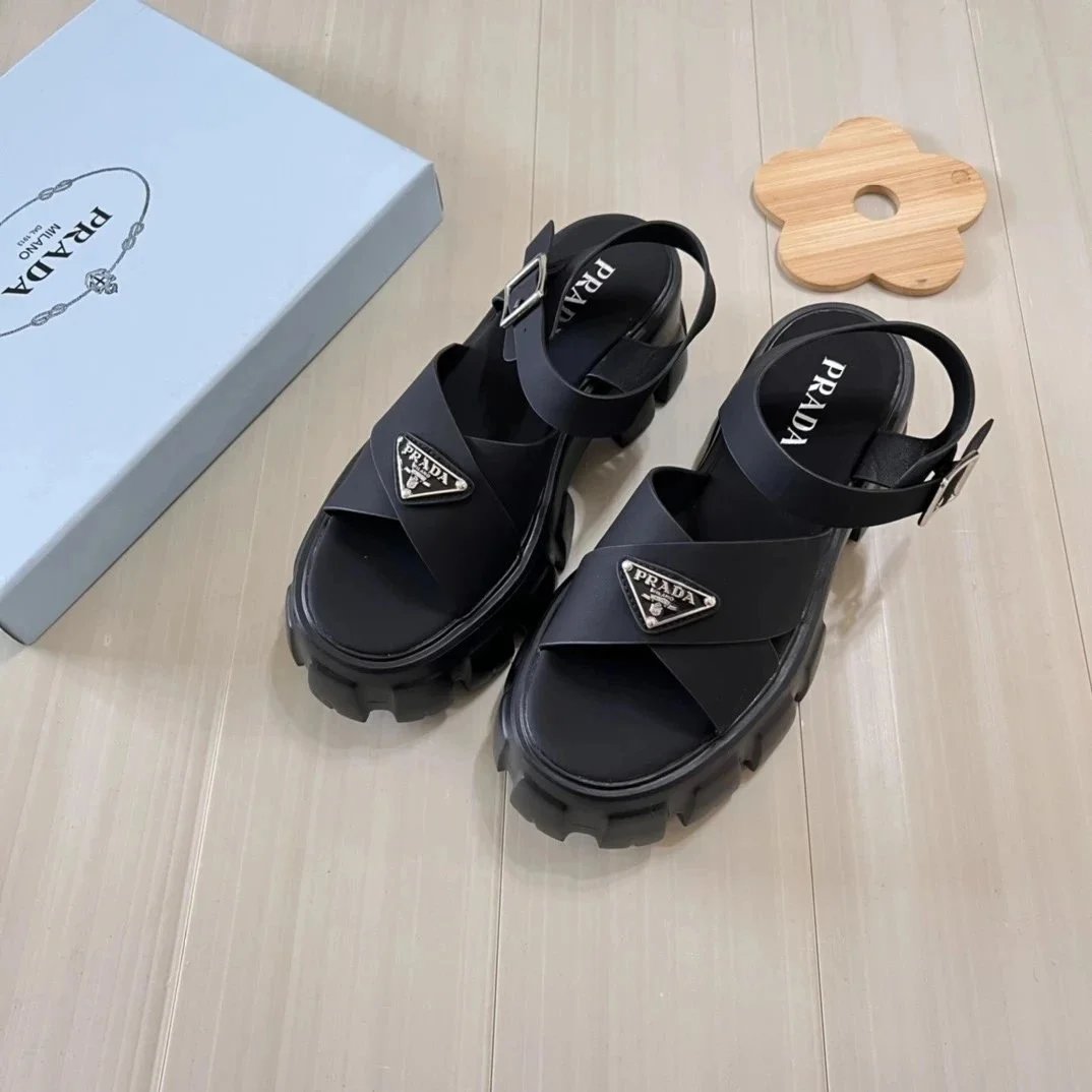 Prada Sandals Woven lug-sole slingback — p35