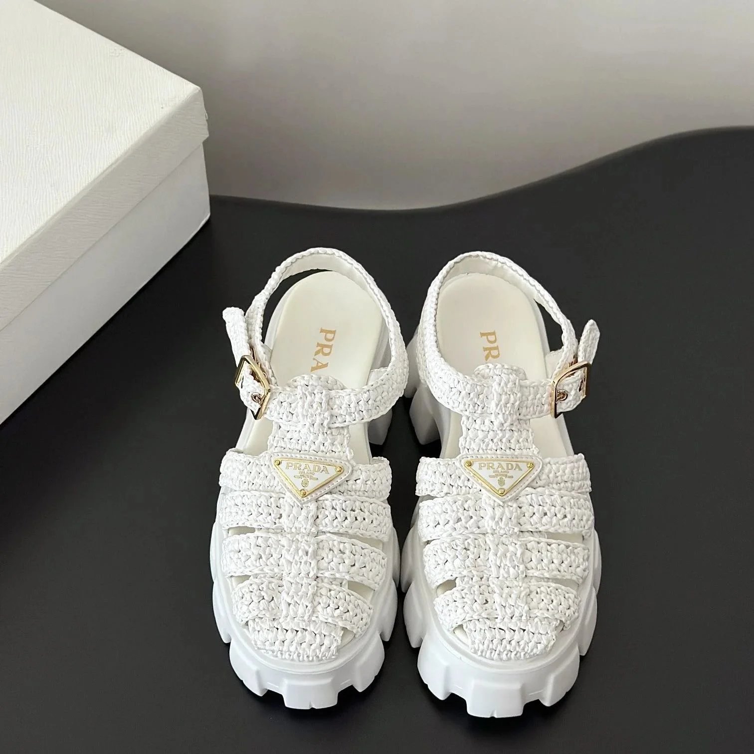 Prada Sandals Woven lug-sole slingback — P03