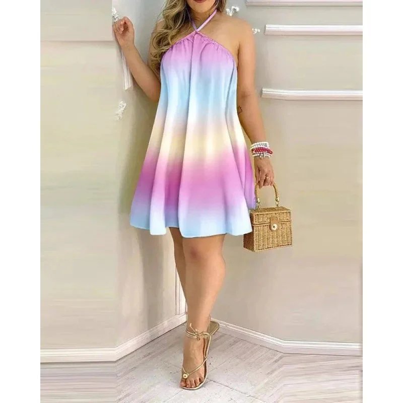 Floral Print Halter Neck Sleeveless A-Line Summer Dress