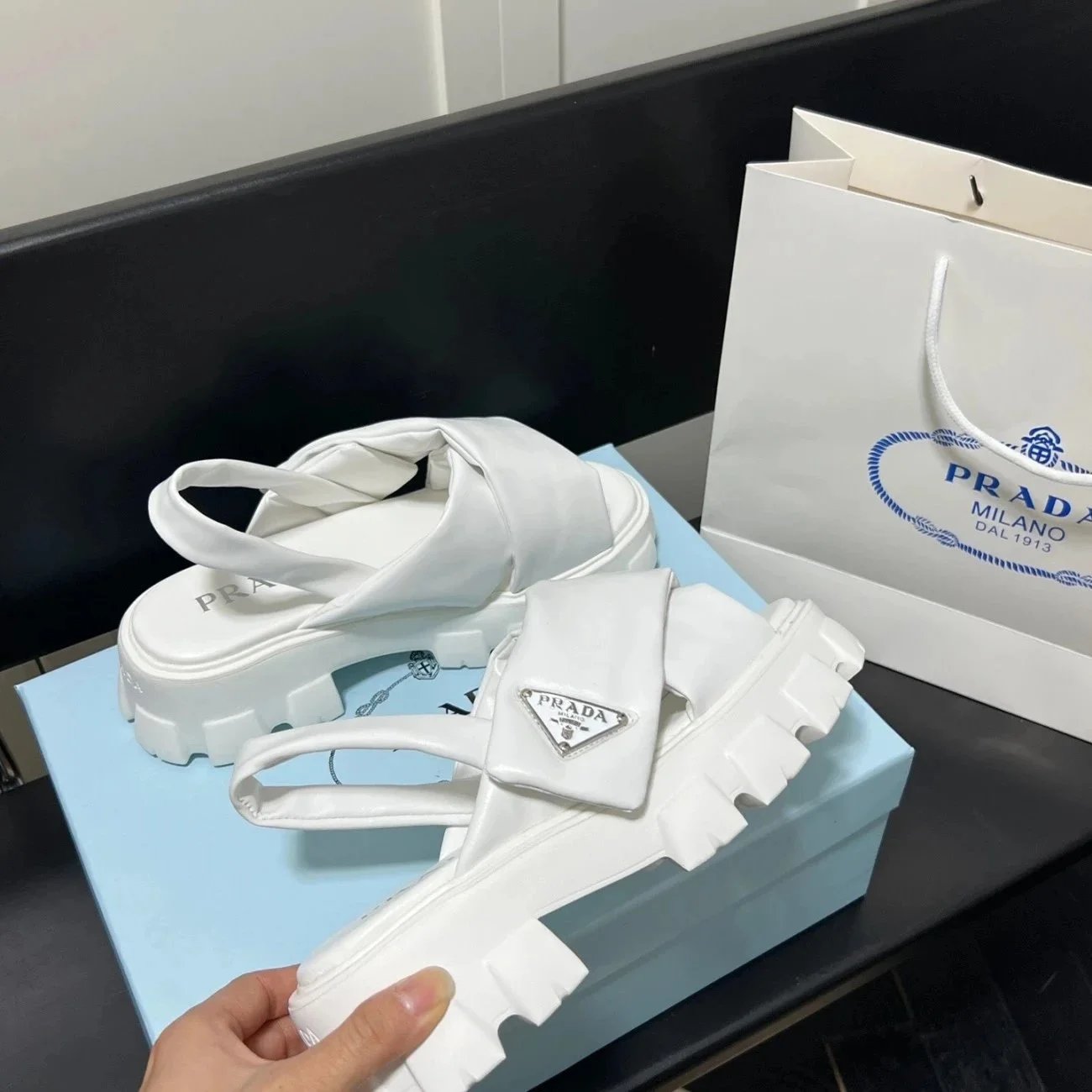 Prada Sandals Woven lug-sole slingback — p33