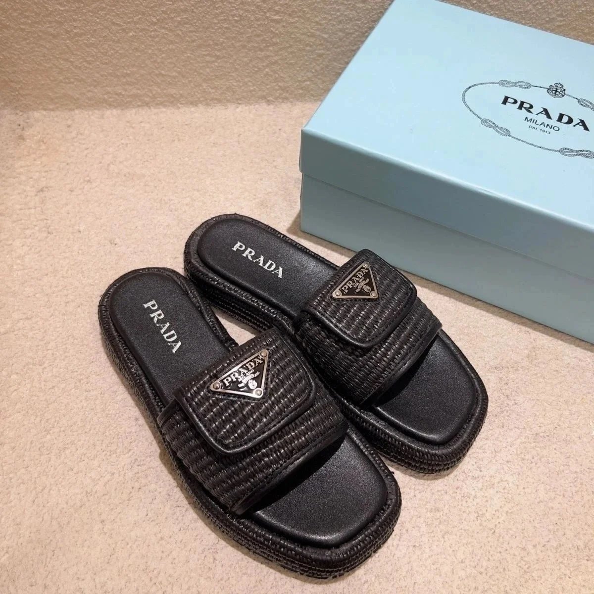 Prada Sandals Woven lug-sole slingback — p39