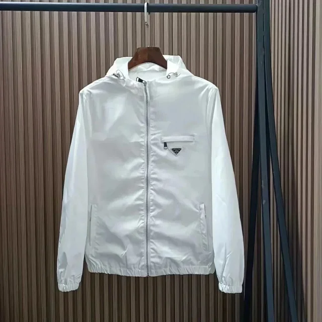 Prada Jackets Hooded Zip-Up Jacket with Triangle Logo Plaque product detail image 3