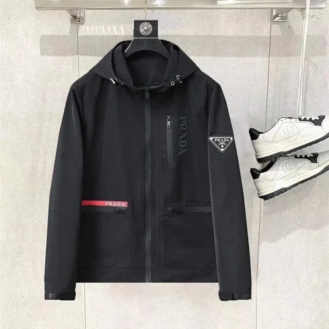 Prada Jackets Hooded Zip-Up Jacket with Triangle Logo Plaque product detail image 8