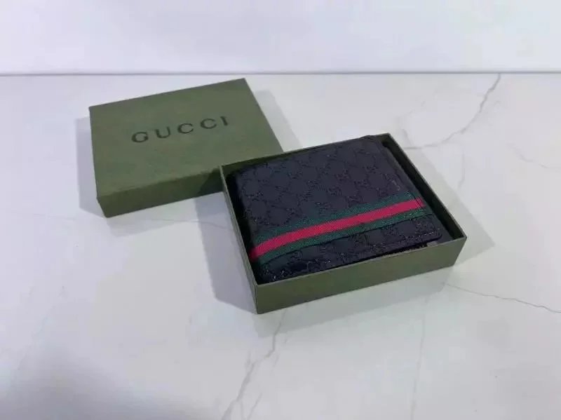 Gucci GG Marmont Web Stripe Black Leather Short Wallet