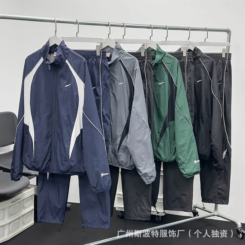 [DX38-43] Spring and Autumn Set Embroidered Reflective Color Block Casual Couple Running Windbreaker