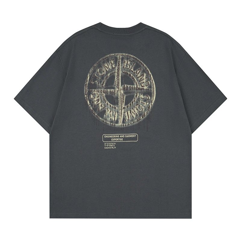 Stone Island Logo Print White Beige Gray Black Oversized T-Shirt