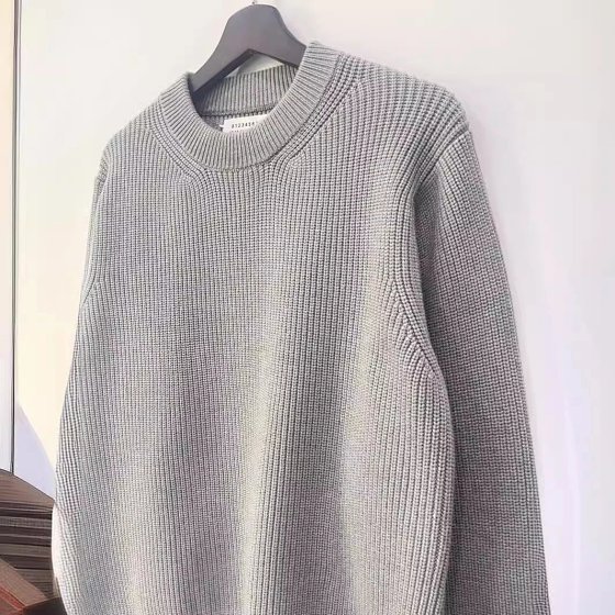 Four corner stitching style L solid color four corner logo round neck knitted sweater men's pullover sweater