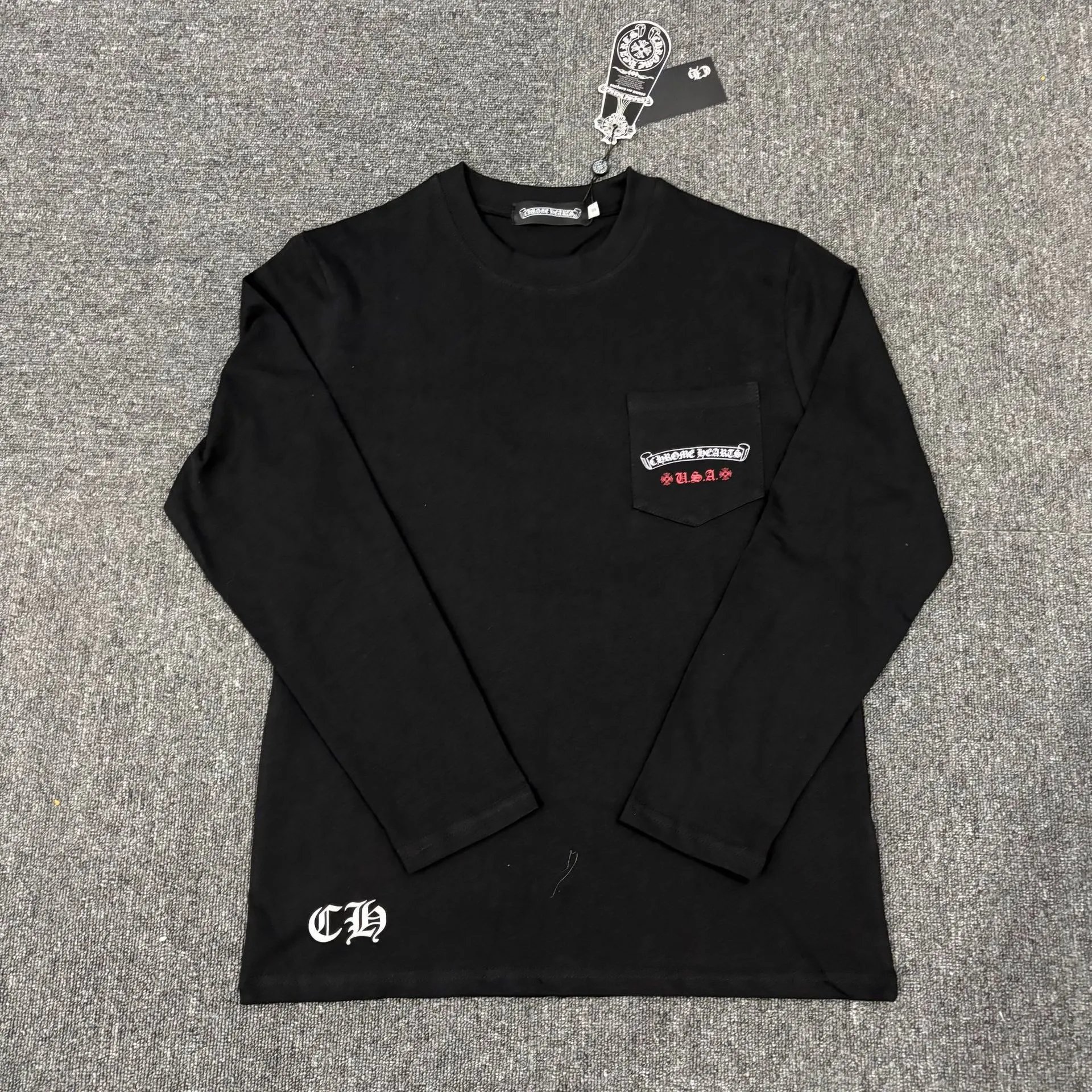 Chrome Hearts USA Flag Print Black White Graphic T-Shirt