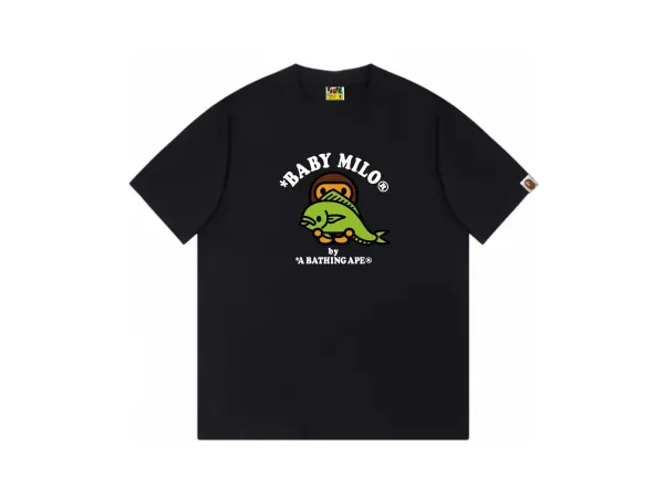 A Bathing Ape x Baby Milo Green Fish Graphic Black T-Shirt - 1