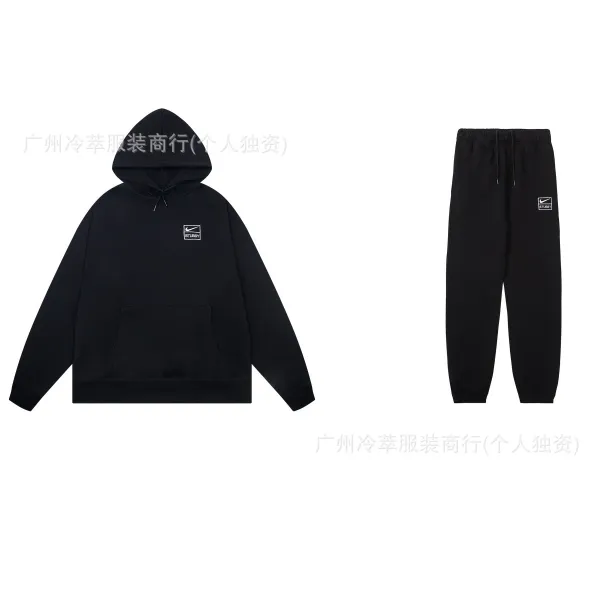 Stüssy x Nike Collaboration Black Hoodie and Sweatpants Set - 1