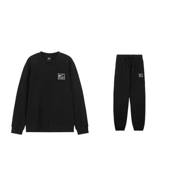 Stüssy x Nike Collaboration Black Crewneck Sweatshirt and Jogger Set - 1
