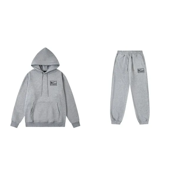 Nike x Stussy Logo Hoodie and Sweatpants Set Gray - 1