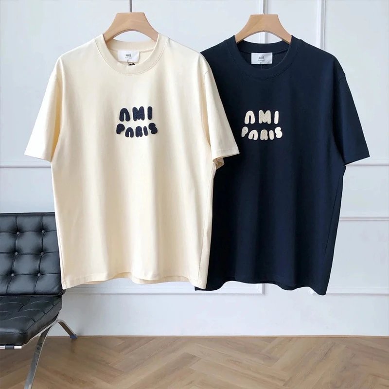 Ami Paris Navy Blue Graphic Print Oversized T-Shirt