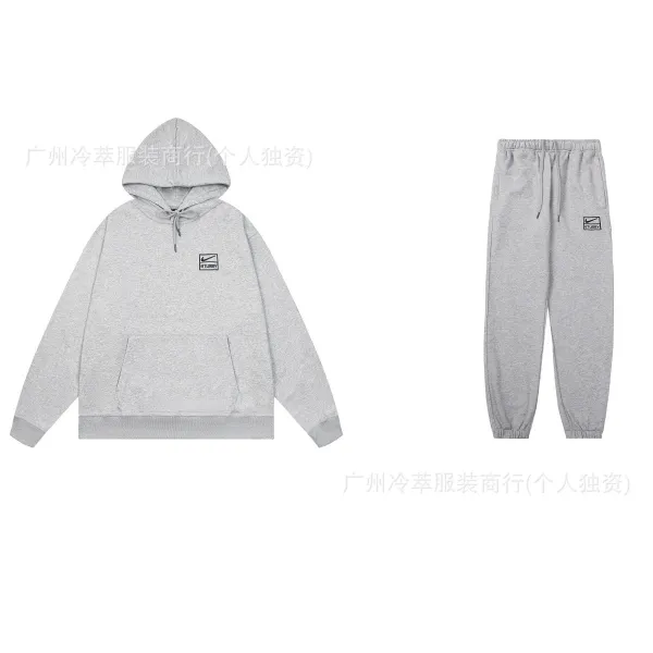 Stüssy x Nike Collaboration Gray Hoodie and Sweatpants Set - 1