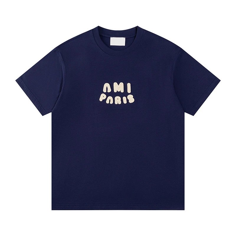 Ami Paris Navy Blue Graphic Print Oversized T-Shirt