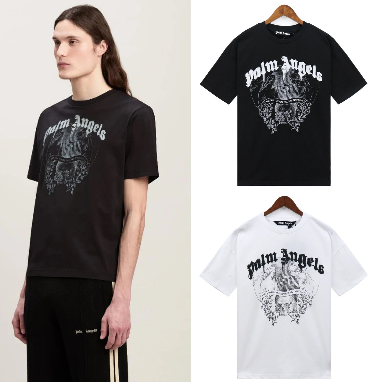 Palm Angels Gothic Logo Graphic Cotton T-Shirt, Relaxed Fit Streetwear Unisex 1