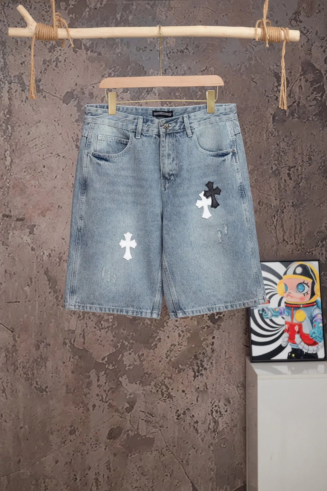 Distressed Cross Print Denim Jeans photo 3