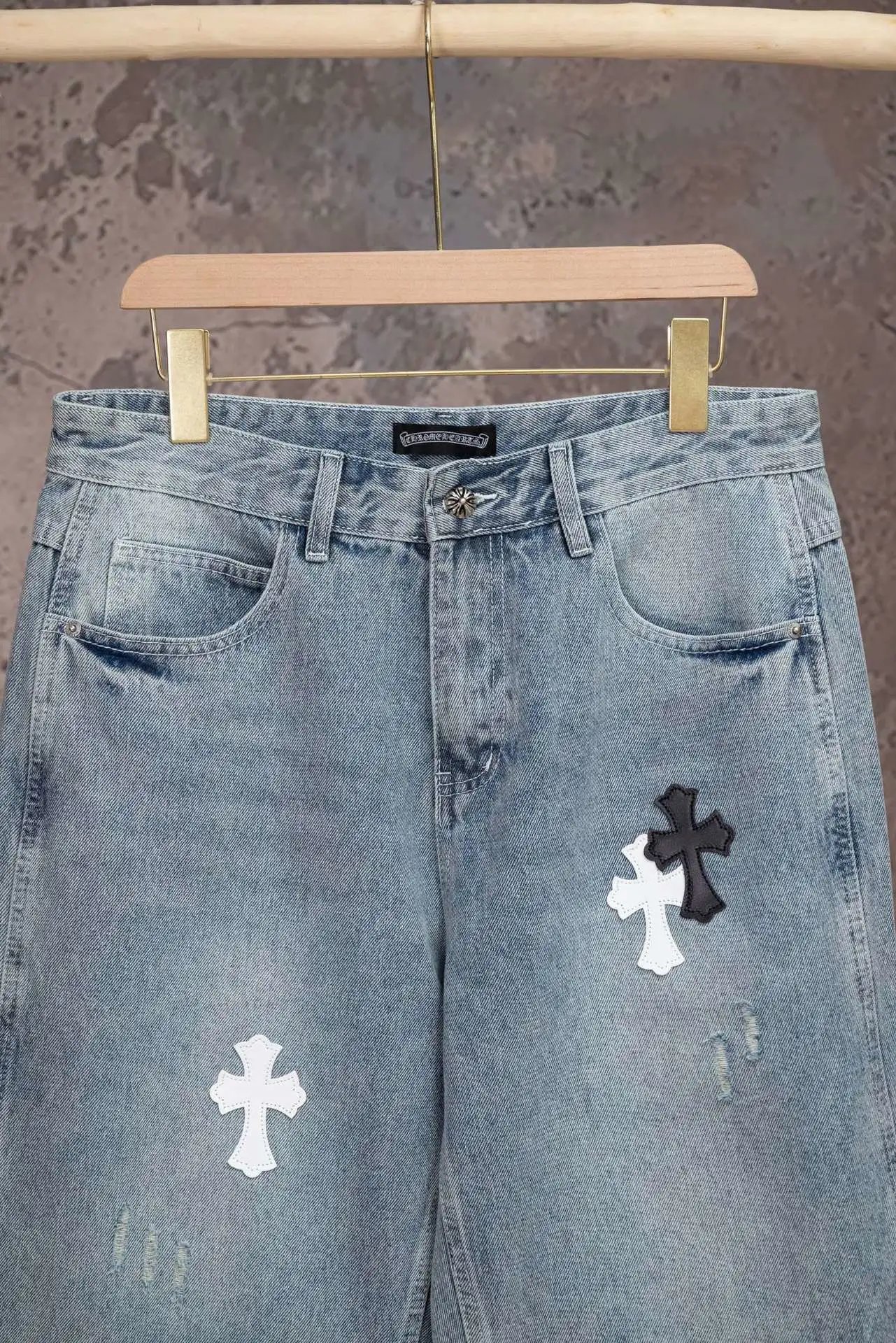 Distressed Cross Print Denim Jeans photo 7