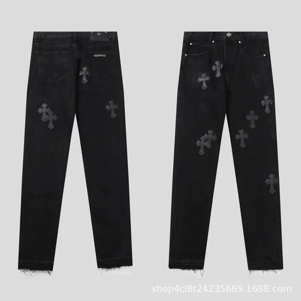 Chrome Hearts x Custom Cross-Embroidered Light Wash Jeans - 4