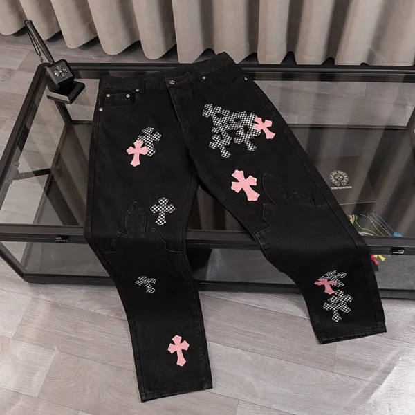 Chrome Hearts x Custom Cross-Embroidered Light Wash Jeans - 32