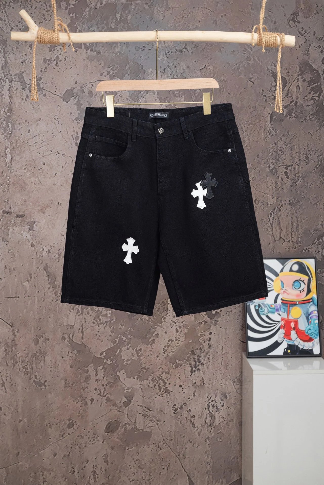 Distressed Cross Print Denim Jeans photo 2