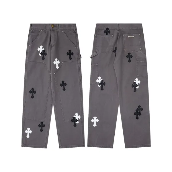 Chrome Hearts x Custom Cross-Embroidered Light Wash Jeans - 47