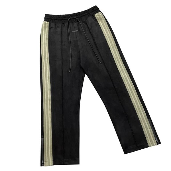 Black Graphic Hoodie Black Track Pants with Beige Stripes Casual Streetwear