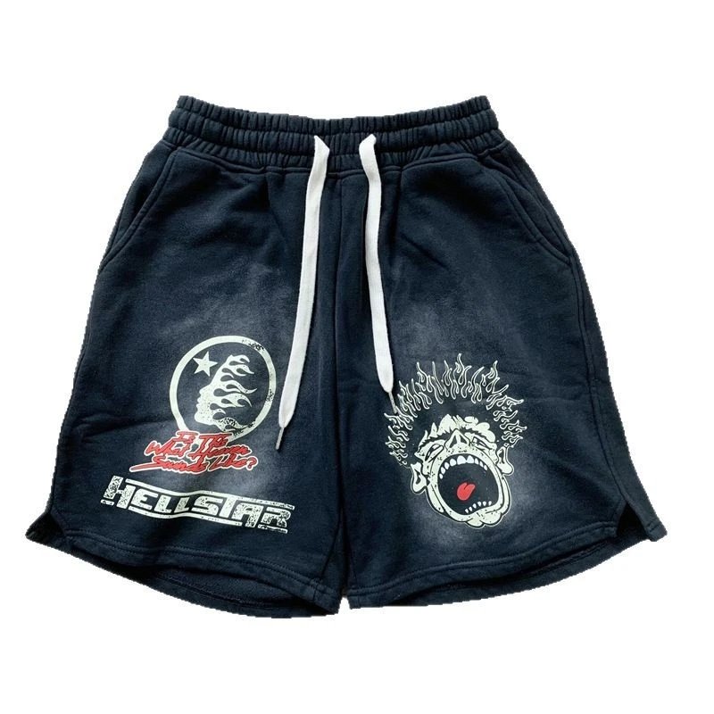 Hellstar Graphic Print Black Streetwear Shorts