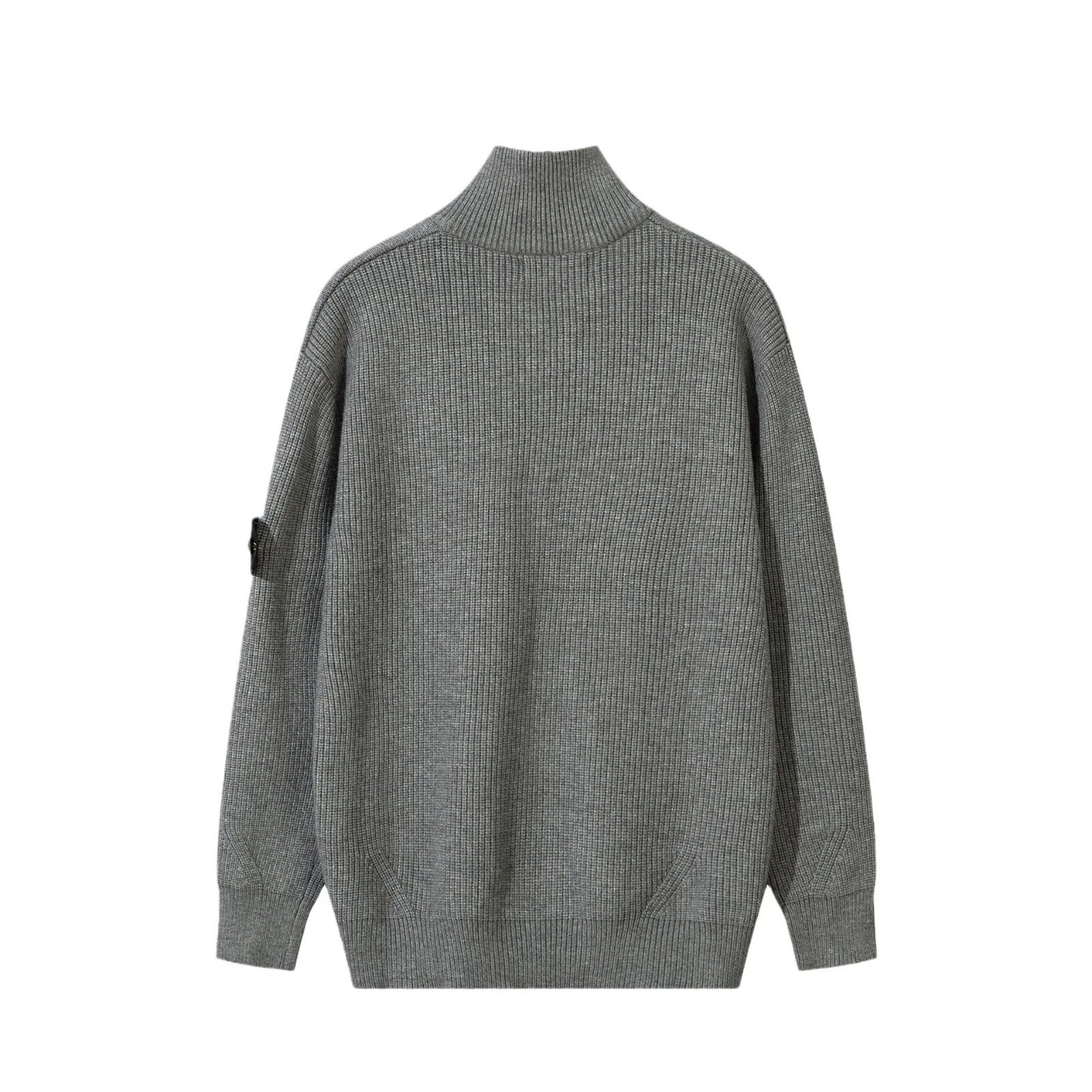 Stone Island Ribbed Knit Zip Up Sweater White Gray Black Military Style
