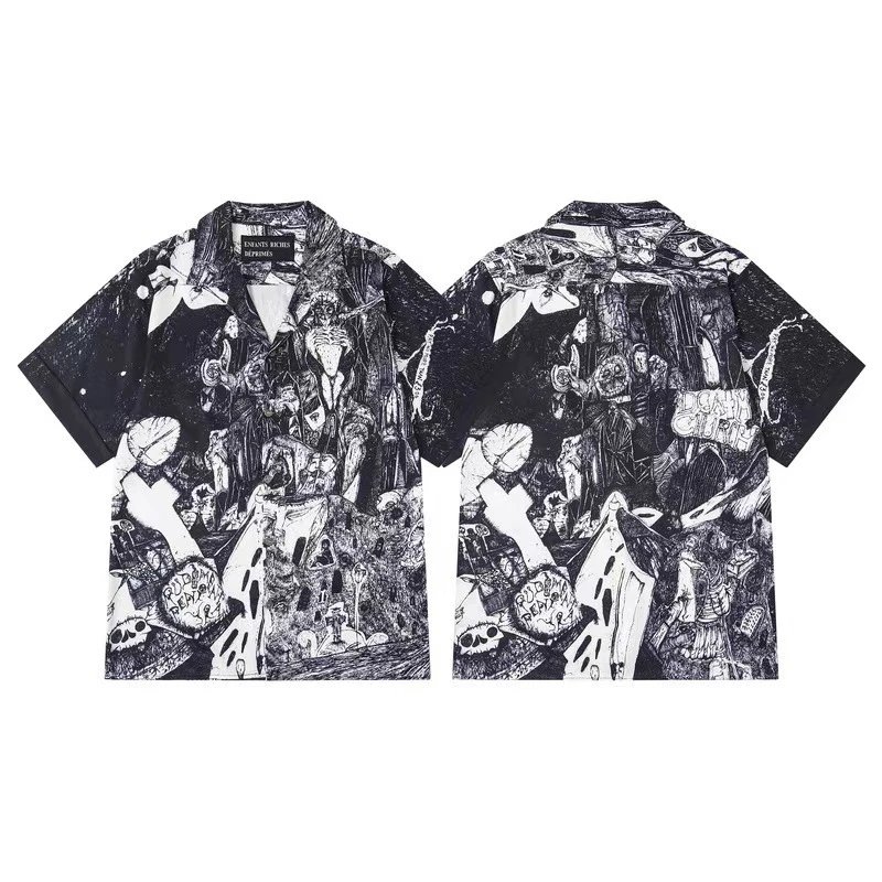 Graphical Print Short Sleeve Button Up Shirt