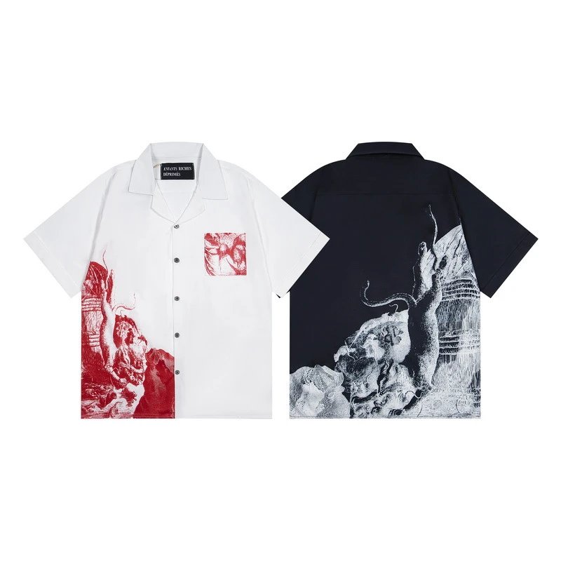 Graphical Print Short Sleeve Button Up Shirt