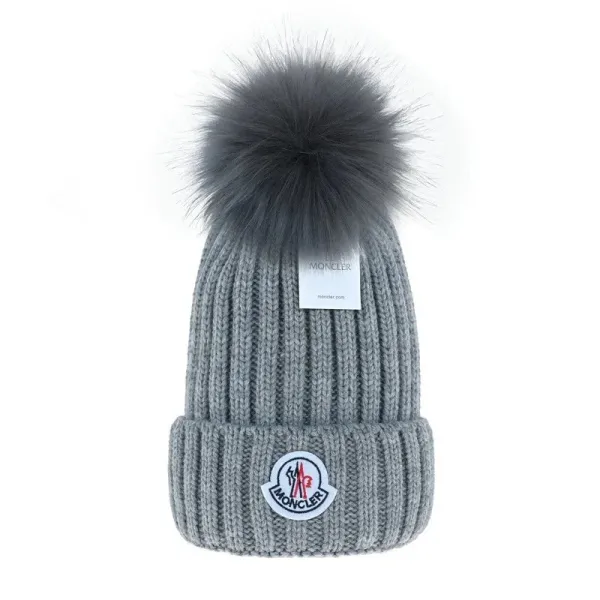 Moncler Beanie with Fox Fur Pom-Pom Gray Knit Hat - 1