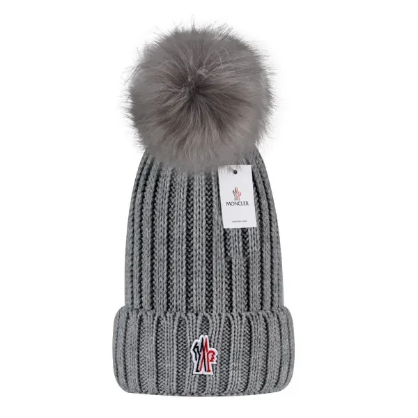 Moncler Beanie with Fox Fur Pom-Pom Gray - 1