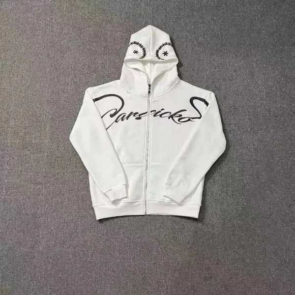 Parsicko Script Logo White Zip-Up Hoodie - 1