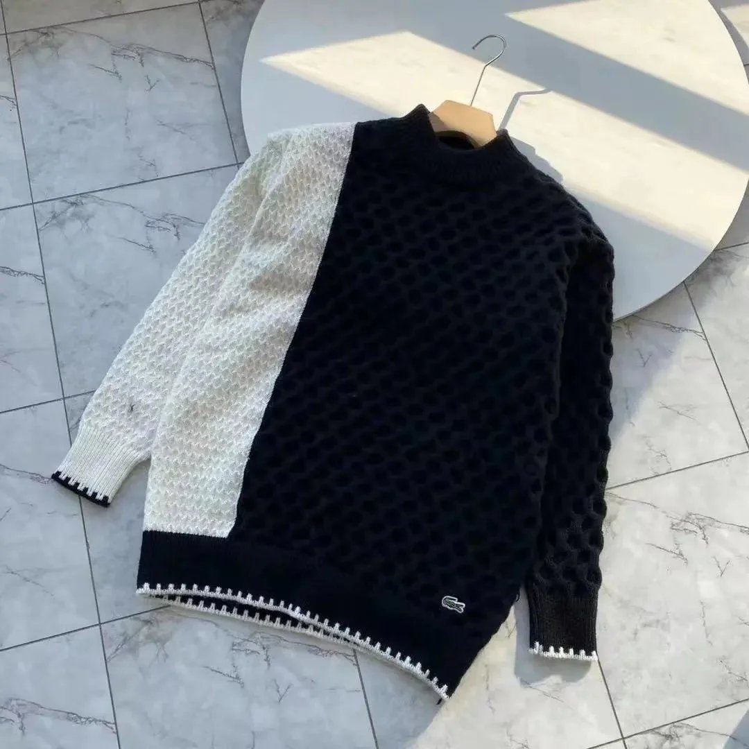 Lacoste Color-Block Honeycomb Knit Sweater Black and White - 1