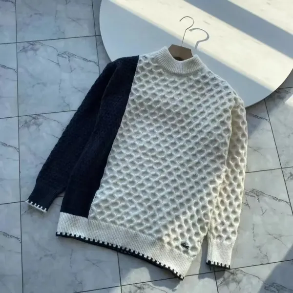 Lacoste Honeycomb Knit Half-Black Half-White Sweater - 1