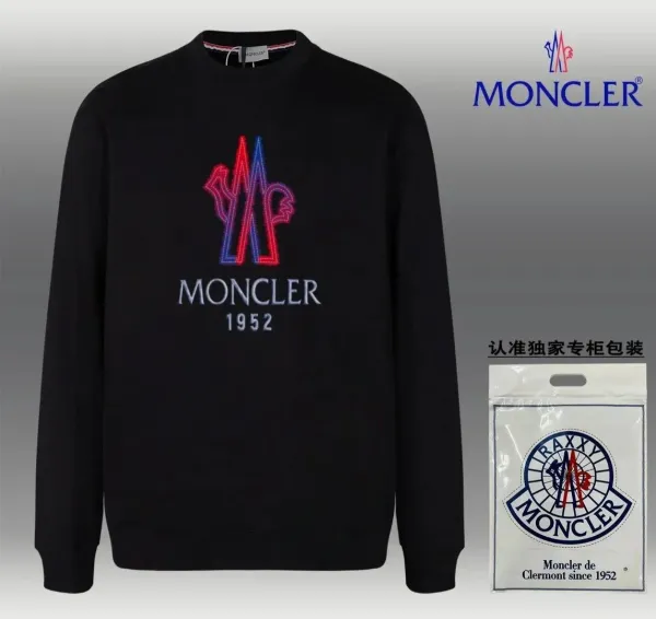 Moncler Logo Embroidered Black Hoodie - 1