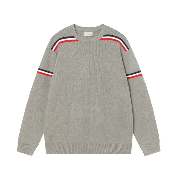 Moncler Striped Ribbed Knit Sweater Gray - 1