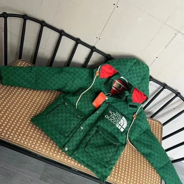 The North Face x Gucci Mountain Light Jacket Green GG Monogram Hooded Jacket - 1