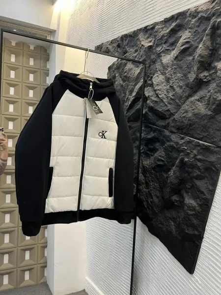 Calvin Klein CK Logo Contrast Hooded Puffer Jacket Black/White - 1