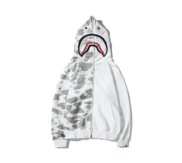A Bathing Ape Shark Camo Zip-Up Hoodie White/Gray - 1