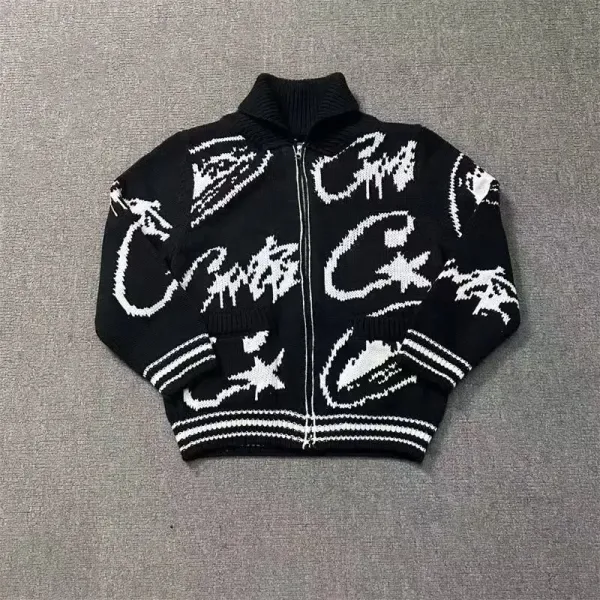 Off-White x Virgil Abloh Abstract Graffiti Knit Zip-Up Cardigan Black - 1