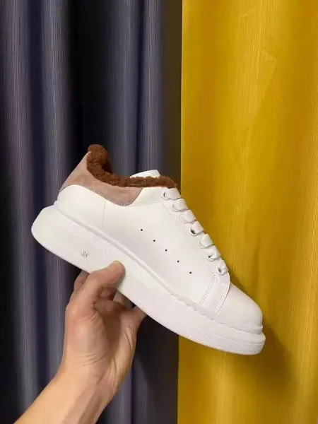 Alexander McQueen Oversized Sneaker White with Brown Shearling Collar Sneakers - 1