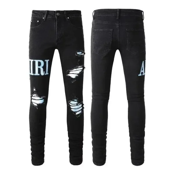 Amiri Distressed Logo Print Black Skinny Jeans - 1